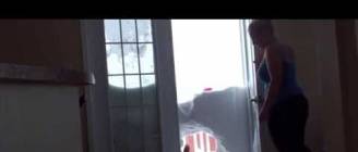 My cat jump  through the snowbank